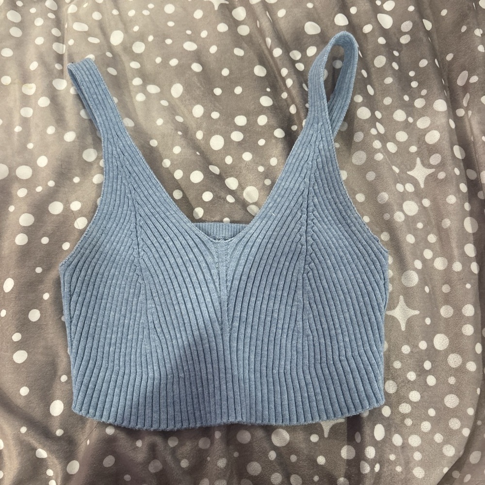 SHEIN Blue Ribbed Crop Tank Top